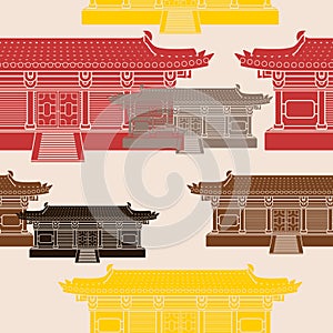 Traditional Wide Chinese Building Vector Illustration Seamless Pattern