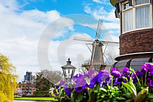 Traditional windmill de Valk in Leiden the Netherlands