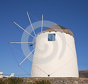 Traditional windmill in Parikia on Paros Island, Cyclades, Greece