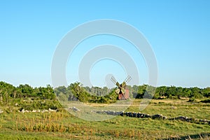 Traditional windmill on Swedish island Oland