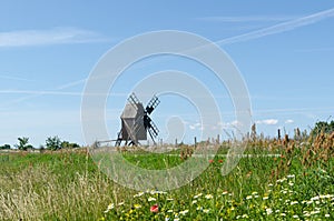 Traditional windmill, the symbol of the island of sun and wind Oland in Sweden