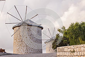 Traditional windmills in Alacati, Izmir province, Turkey