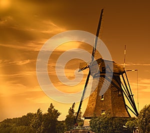 Traditional windmills at Holland. The Netherlands.Kinderdijk