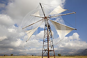 Traditional windmills in Lasithi plateau. Crete. Greece