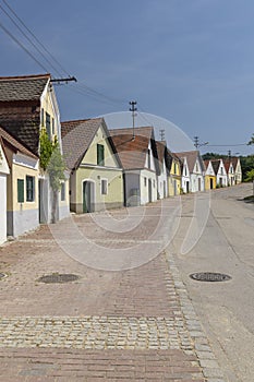 Traditional wine cellars street (kellergasse) in Falkenstein, Lower Austria, Austria