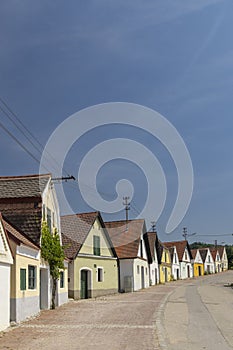 Traditional wine cellars street (kellergasse) in Falkenstein, Lower Austria, Austria