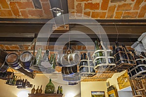 Traditional winemaking equipment in Castello di Razzano, Piedmont, Italy
