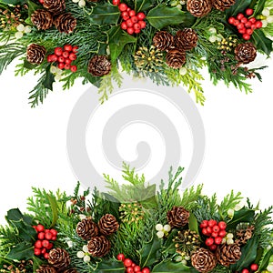 Traditional Winter Christmas and New Year Greenery Border