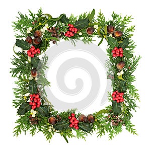 Traditional Winter Solstice Greenery Background Border