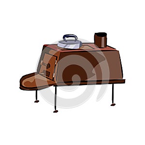 A traditional wood burning stove heater isolated on a white background