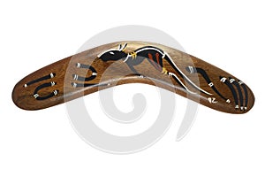 Traditional wooden australian boomerang on white