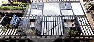 Traditional wooden balcony in La Alberca. Sierra de Francia. Salamanca. Spain photo