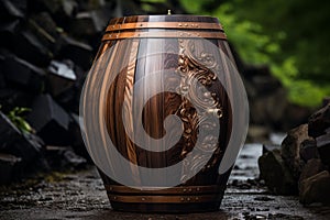 Traditional wooden barrel. Generate Ai