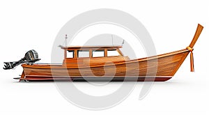 Traditional Wooden Boat with Outboard Motor