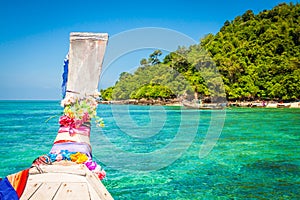 Traditional wooden boat in a picture on Koh Phi Phi Island, Thai