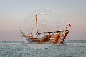 Katara beach Qatar traditional wooden boats dhow