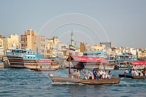 Traditional wooden boats in Dubai creek, UAE