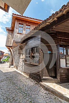 Traditional wooden buildings in the old part of Sozopol, Bulgaria