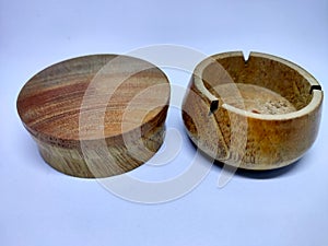 Traditional wooden craft jars for spices. Isolate on a white background