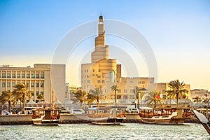 Dhow Harbor and Doha mosque photo