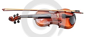 Traditional wooden fiddle with french bow photo