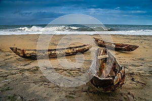 Traditional wooden fishing pirogues