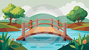 A traditional wooden footbridge spanning a peaceful pond reflecting the stoics calm and reflective nature.. Vector