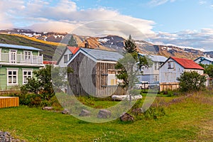 Traditional wooden houses at Seydisfjordur on Iceland