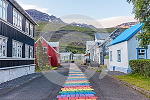 Traditional wooden houses at Seydisfjordur on Iceland