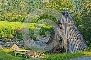 Traditional wooden hut yurta in Norway, Rosendal photo