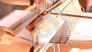 Traditional wooden loom in Asia close-up