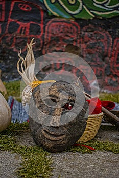 Traditional wooden mask, mayan dance photo