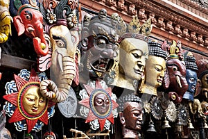 Traditional Wooden Masks, Kathmandu, Nepal photo