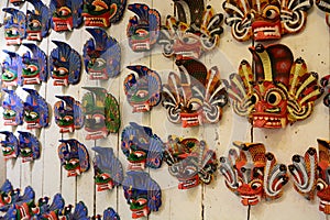 Traditional wooden masks on sale. Kandy. Sri Lanka