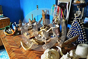 Traditional wooden masks of Tocuaro Michoacan