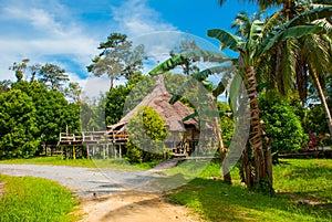 Traditional wooden Melanau houses. Kuching Sarawak Culture village. Malaysia