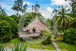 Traditional wooden Melanau houses. Kuching Sarawak Culture village. Malaysia