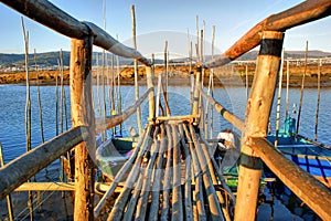 Traditional wooden pier stilts