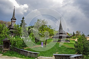 The traditional wooden Poienile Izei Hill Church. Maramures, Ro