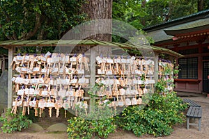 Traditional wooden prayer tablet Ema at Kashima Shrine Kashima jingu Shrine in Kashima, Ibaraki Prefecture, Japan