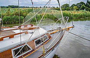 Traditional wooden sailing boat on the Norfolk Broads