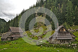 Traditional wooden shepherd cottage in Julian Alps