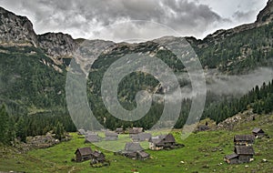 Traditional wooden shepherd cottage in Julian Alps