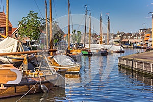 Traditional wooden ships in the central canal of Spakenburg