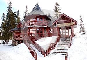 Traditional wooden Slovak restaurant at ski resort