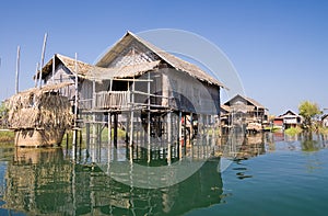 Traditional wooden stilt houses at the Inle lake