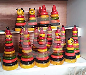 Traditional wooden toys store  arranged in a shop
