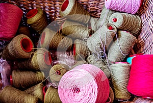 Traditional wool reels of the british waving and textile industry