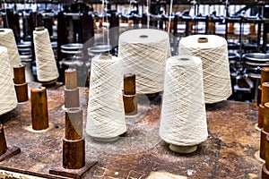 Traditional wool reels of the british waving and textile industry