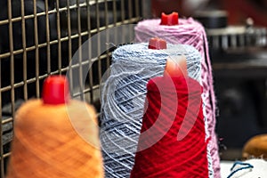 Traditional wool reels of the british waving and textile industry